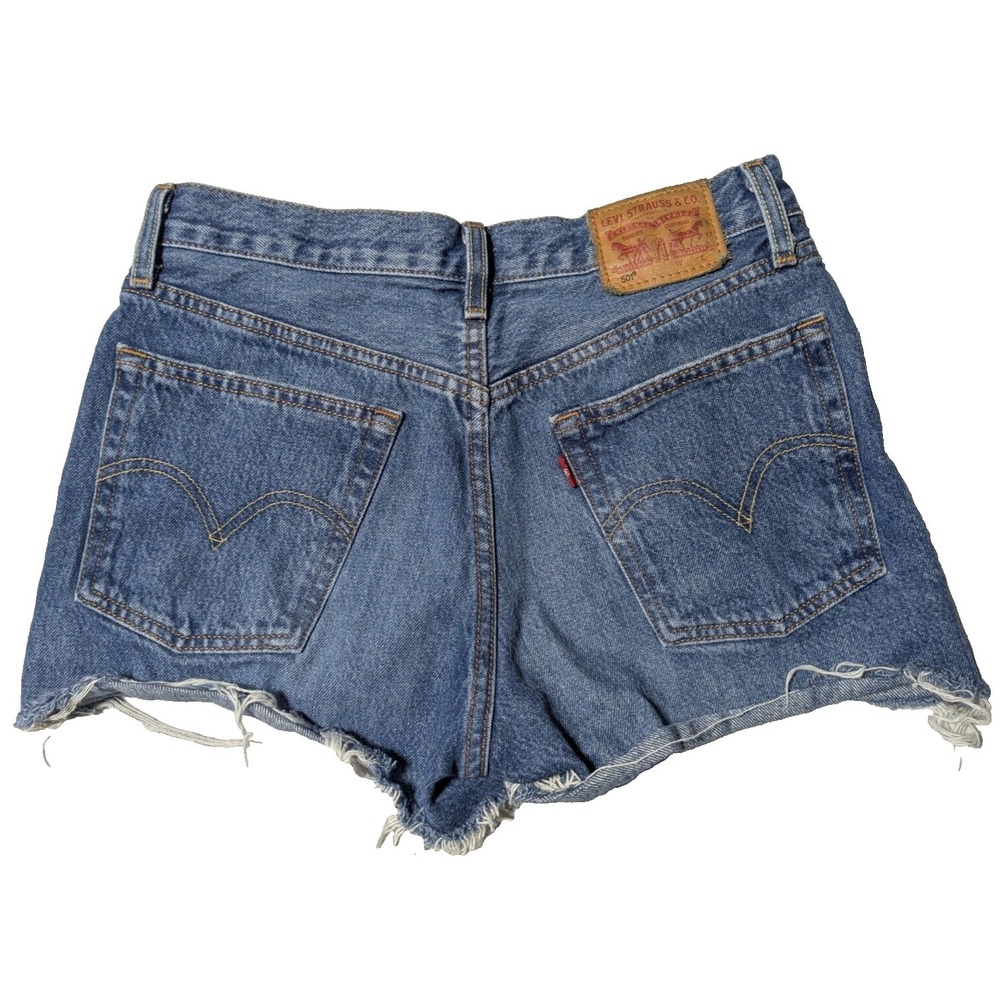 LEVIS 501 Button-Fly Distressed Cut-Off Denim Blue‎ Jean Shorts - Women Size 26